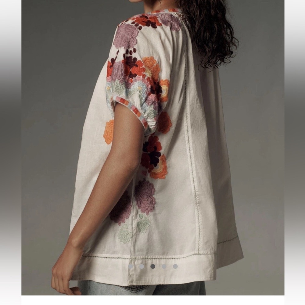 Anthropologie Short Sleeve Embroidered Floral Tunic Top Size Large/XL EUC - Picture 5 of 12